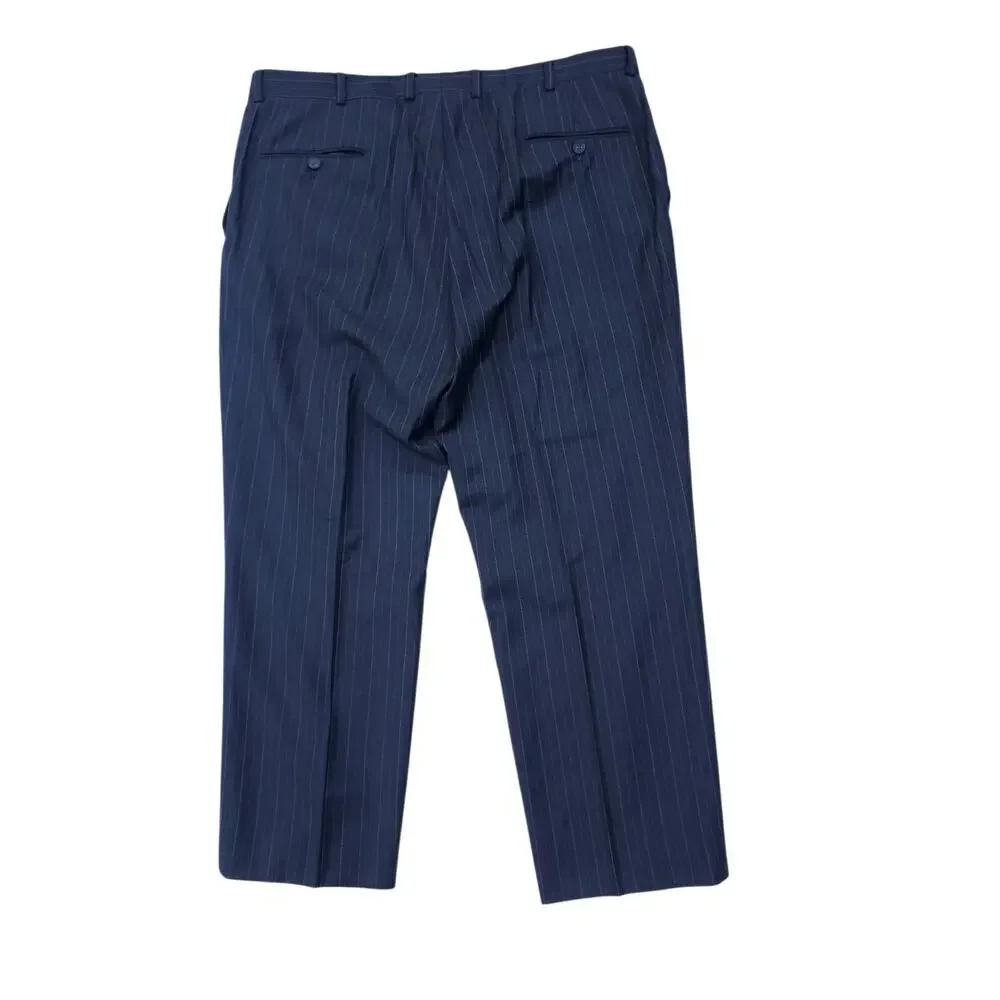 Hart Schaffner Marx 2pc Suit Blue Wool Pinstripe Jacket 48R 53x30.5 Pant 41x27